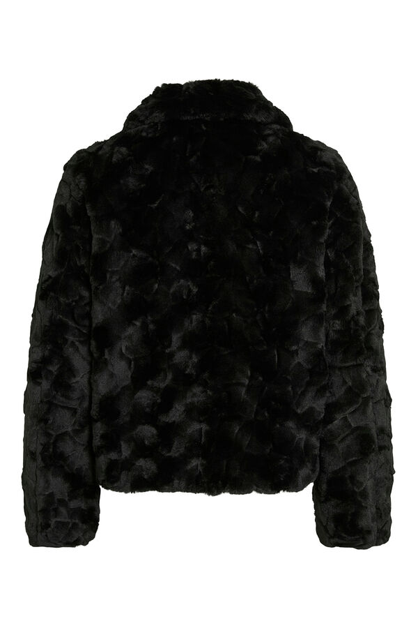 Vila Coat fur coat with zip fastening Black