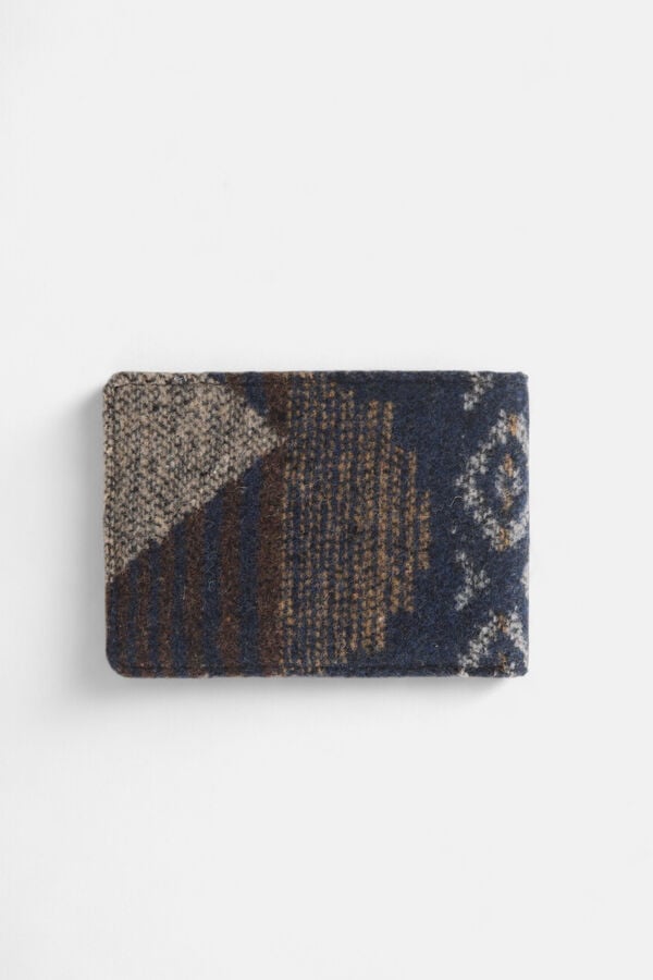 Silbon Carteira de couro de tecido étnico Azul