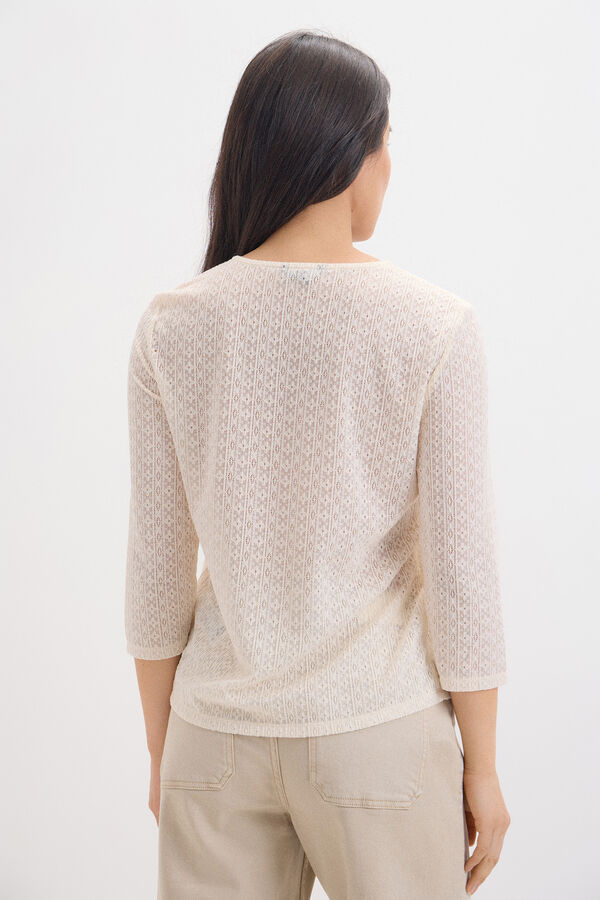 Cortefiel Textured top with buttons Ivory