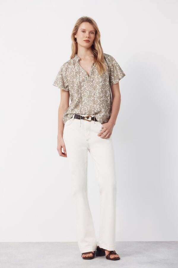 Cortefiel Raglan sleeve blouse Printed green