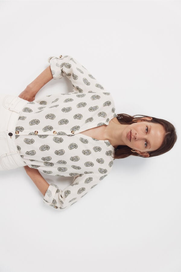 Cortefiel Mandarin collar shirt Printed green