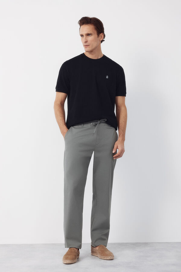 Cortefiel Technical chinos trousers with tapered laces Kaki