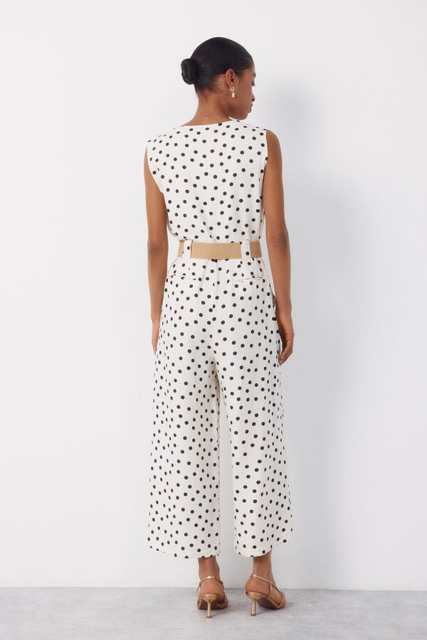 Cortefiel Belted jumpsuit Printed white