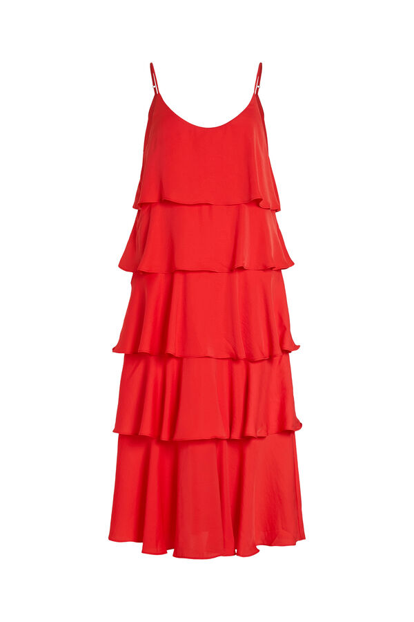 Cortefiel Midi evening dress with ruffles Red