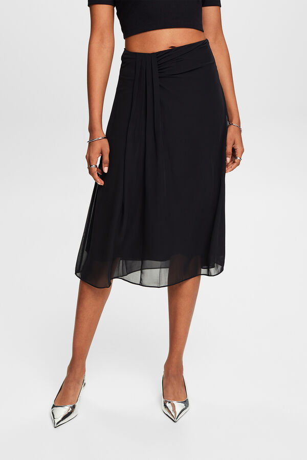 Cortefiel Plain colour draped A-line midi skirt Black