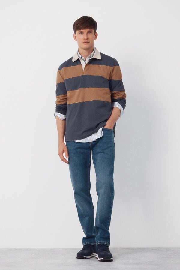 Cortefiel Polo rugby rayas Gris