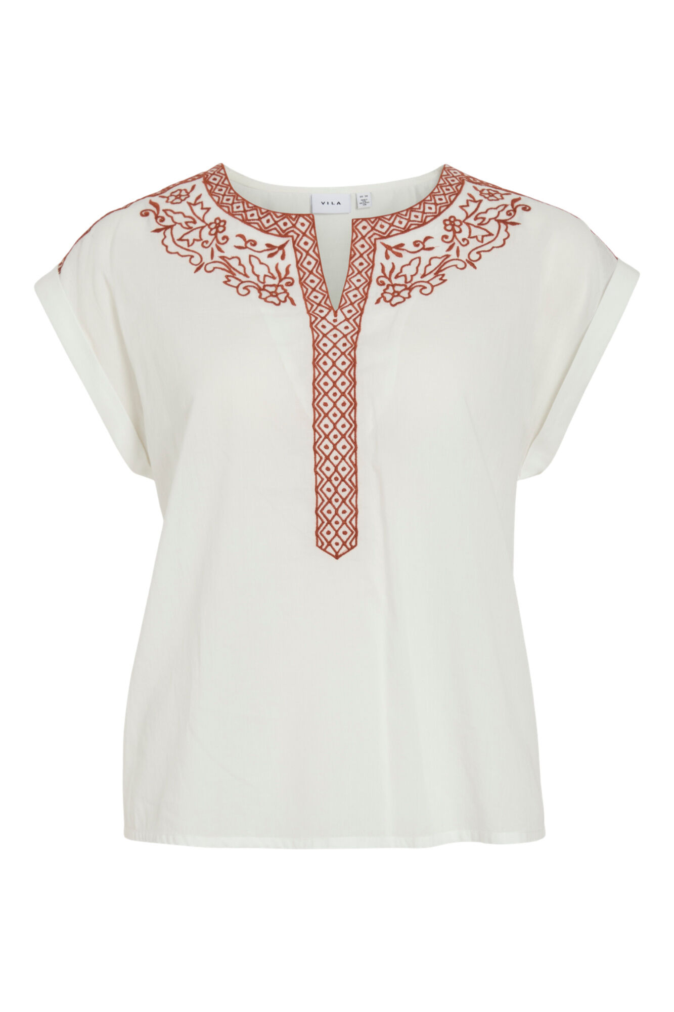 Vila Blusa de mulher com bordados em algod&atilde;o org&acirc;nico
