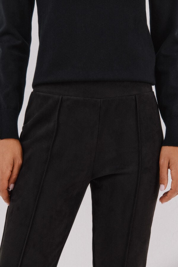 Cortefiel Women's suede effect leggings Black