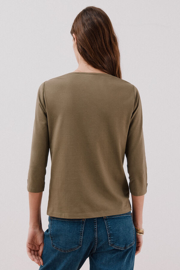 Cortefiel Essential boat neck T-shirt Kaki