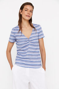 Cortefiel Striped T-shirt with sweetheart neckline Printed blue