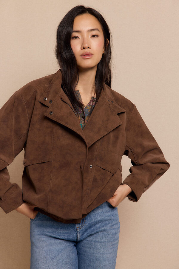 Slowlove Blusão motard efeito pele Tostado