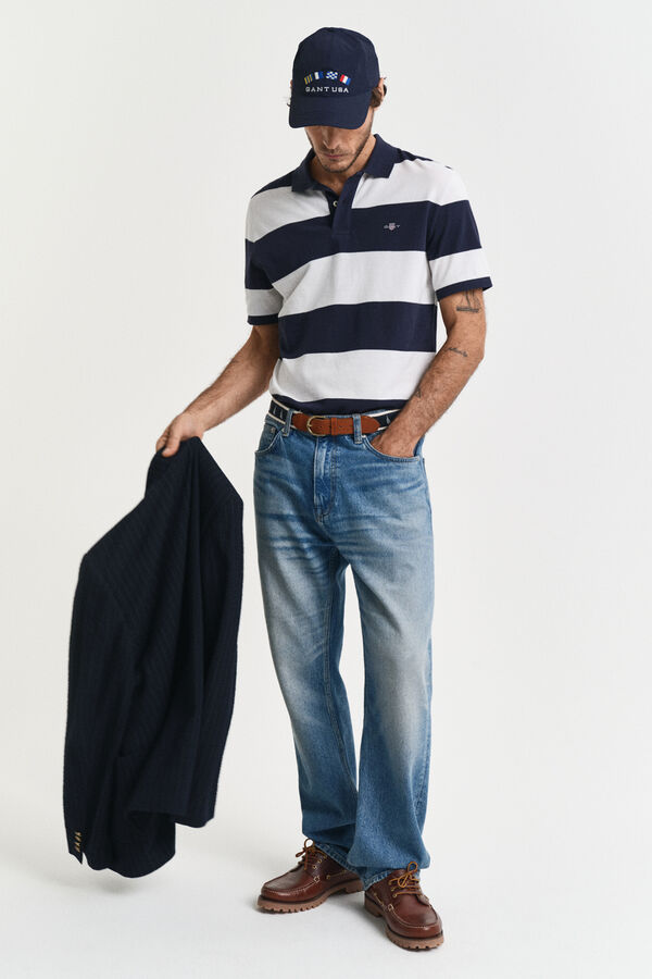 Gant Block- striped piqué polo shirt Navy