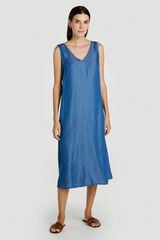 Vila Vestido midi de al&ccedil;as em tencel Azul