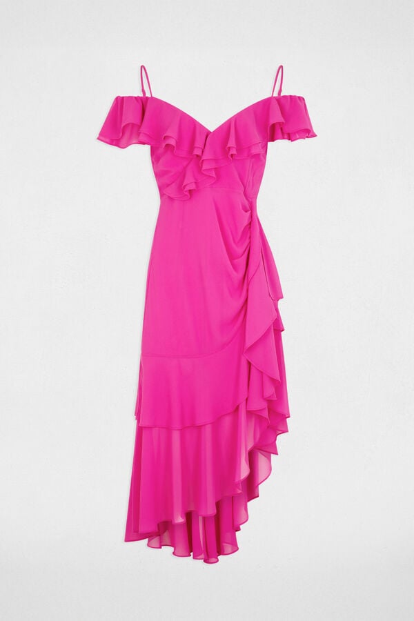 Morgan Vestido midi reto com folhos Subiu