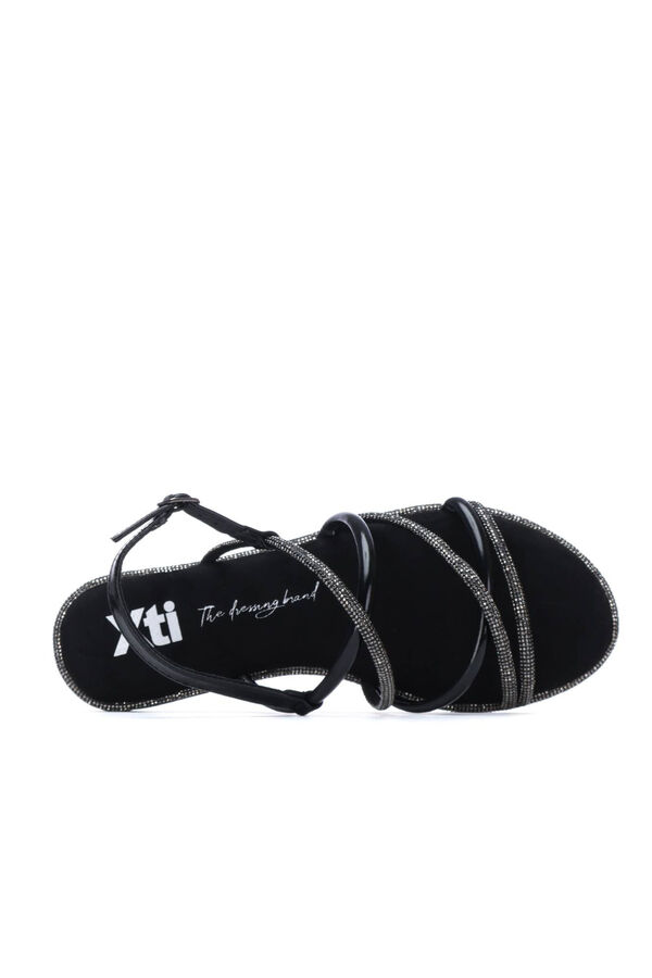 XTI Sand&aacute;lia rasa de tiras com pedras brilhantes Preto