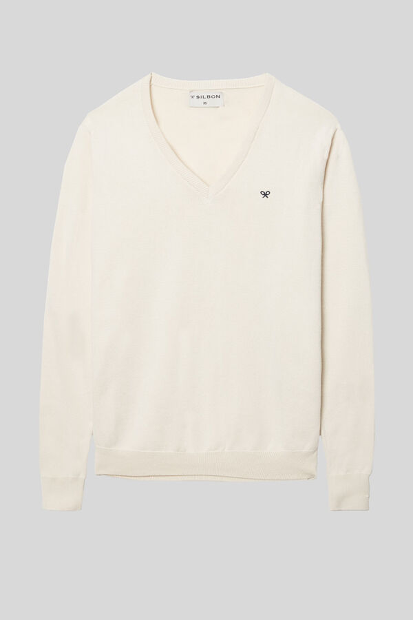 Silbon Plain light beige V-neck jumper Beige