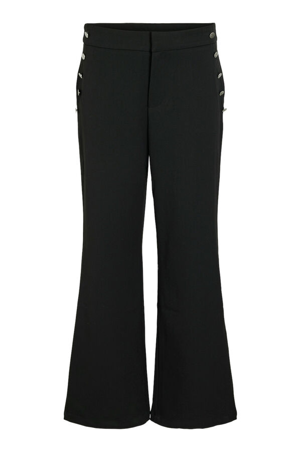 Vila Long trousers with side buttons Black