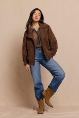 Slowlove Blusão motard efeito pele Tostado