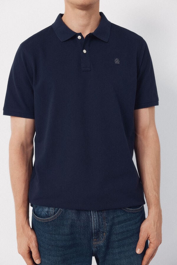 Cortefiel Basic piqu&eacute; polo shirt Navy
