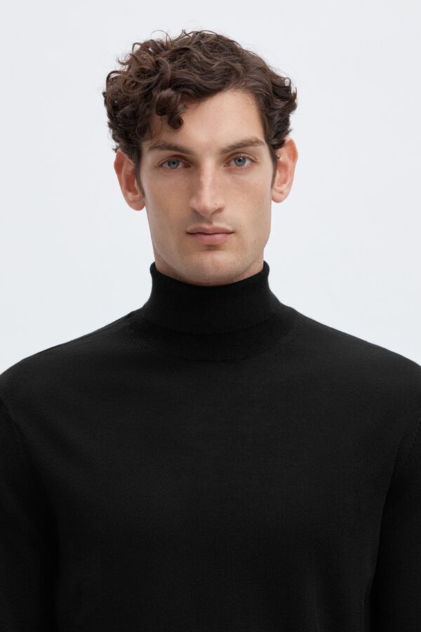 Selected Camisola gola alta 100% l&atilde; merino Preto