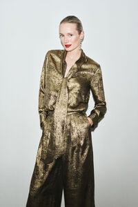 Cortefiel Gold effect bow or tie blouse