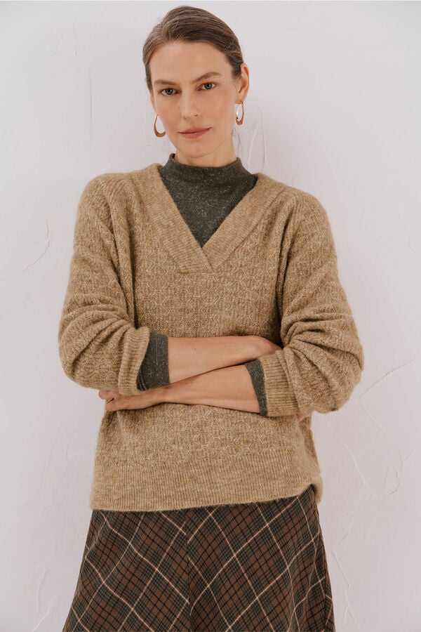 Cortefiel Jersey jaspeado pico Verde