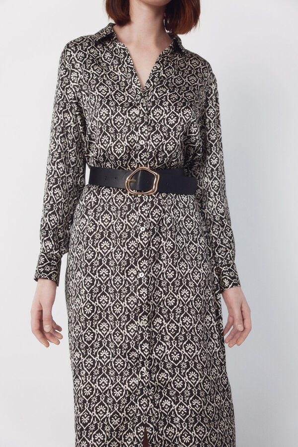 Cortefiel Vestido satinado camisero Estampado gris