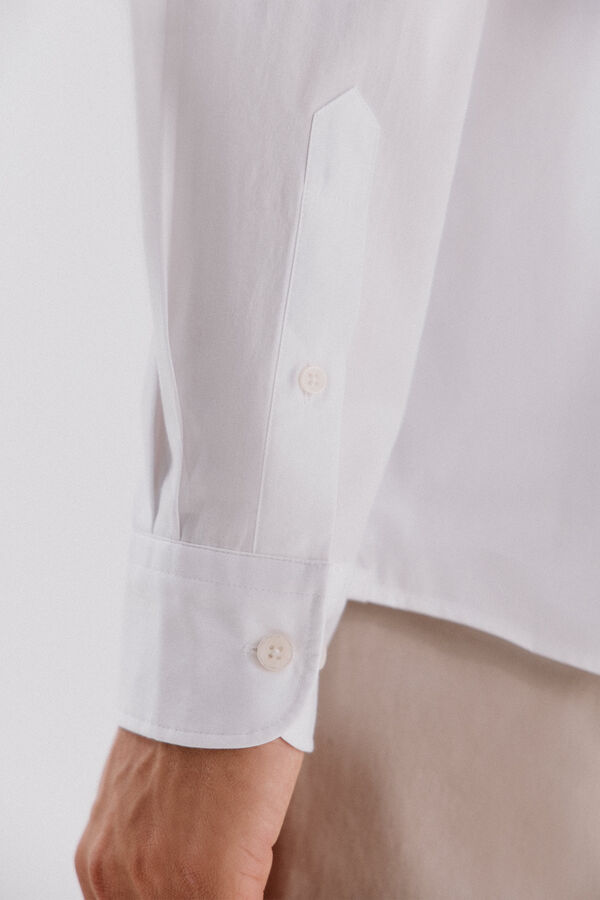 Cortefiel Camisa lisa algodón tencel Blanco