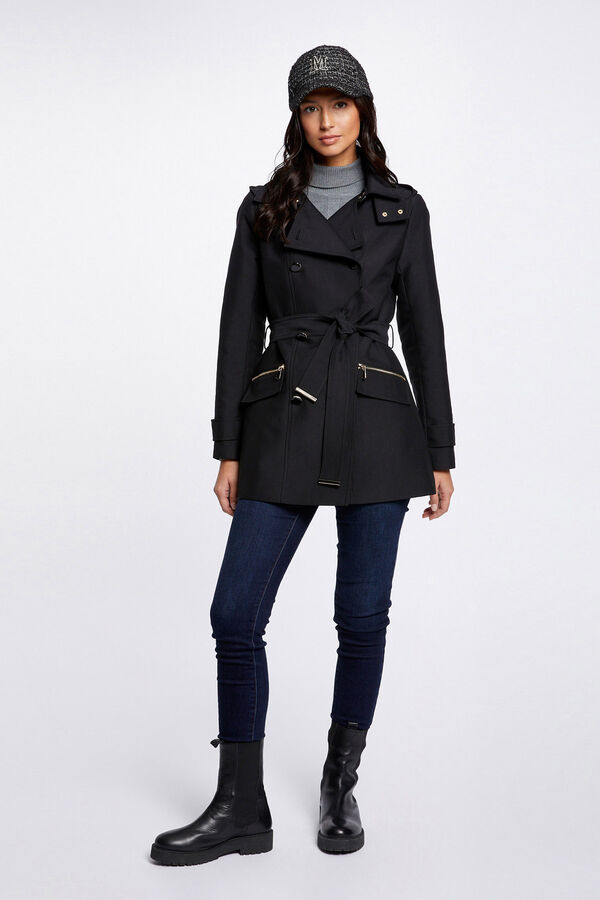 Cortefiel Fitted trench coat with belt and hood Black