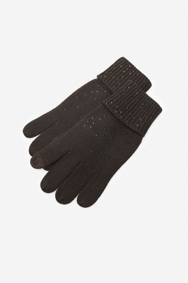 Cortefiel Sparkly knit glove Black