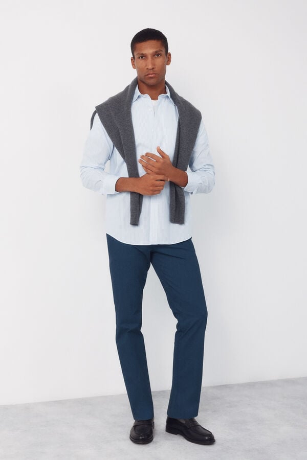 Cortefiel Poplin striped shirt Blue