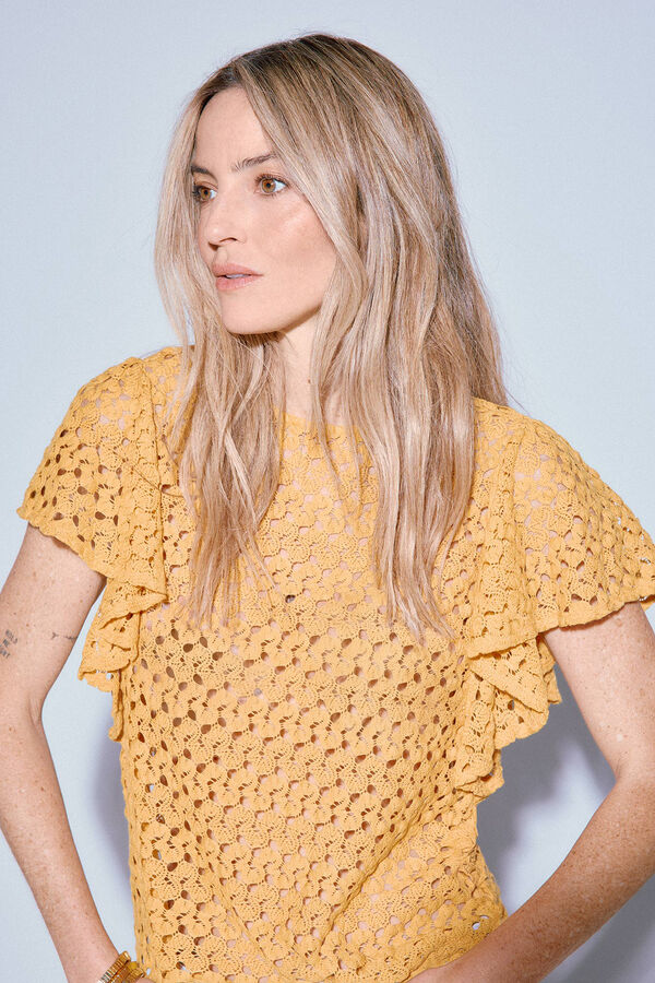 Slowlove Top de crochet com manga largas Dourado