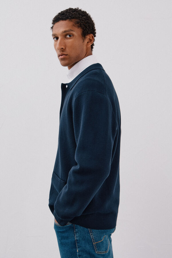 Cortefiel Cotton jersey-knit overshirt sweater Navy