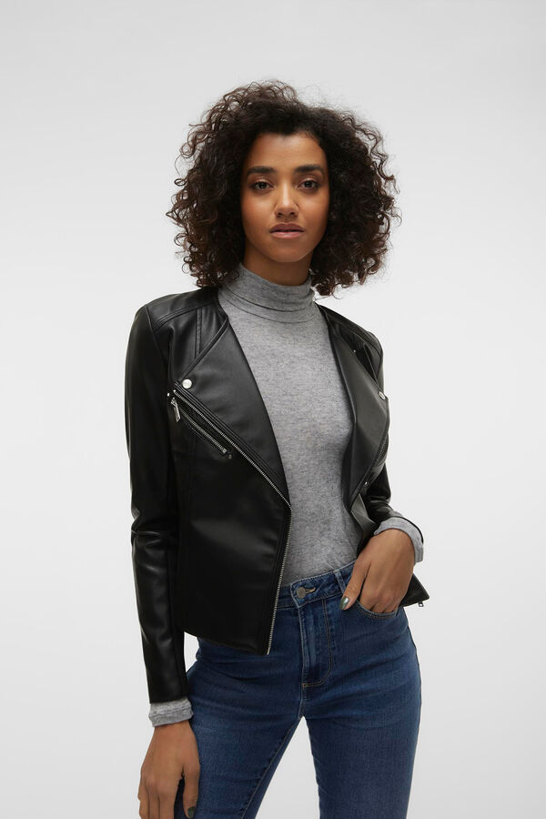 Cortefiel Women's faux leather zip-up jacket Black