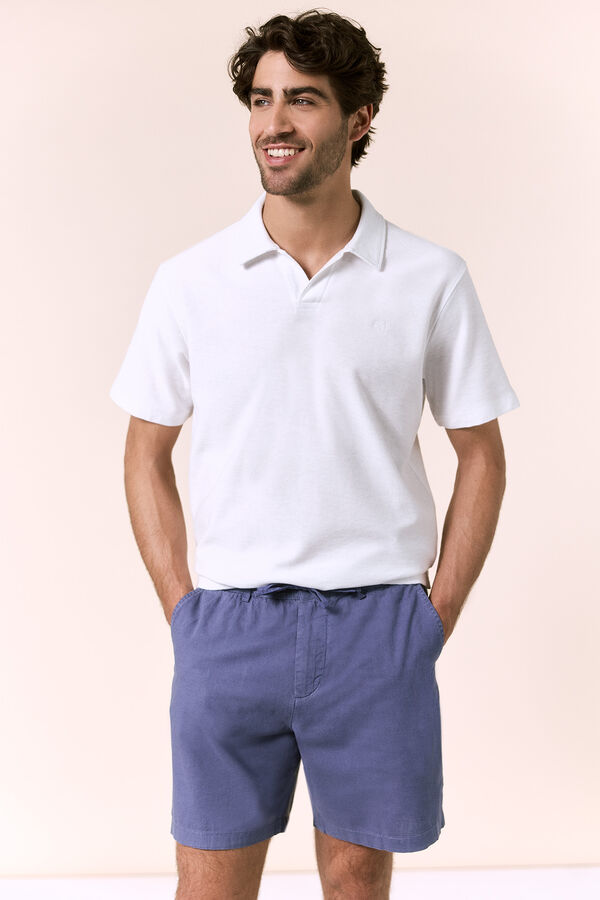 OOTO Bermuda com cord&otilde;es em linho Azul