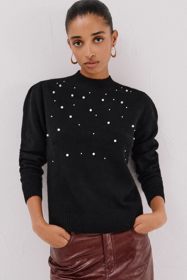 Cortefiel Jersey punto perlas Black