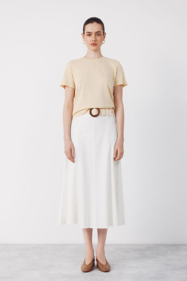 Cortefiel Camiseta lino escote lurex Amarillo