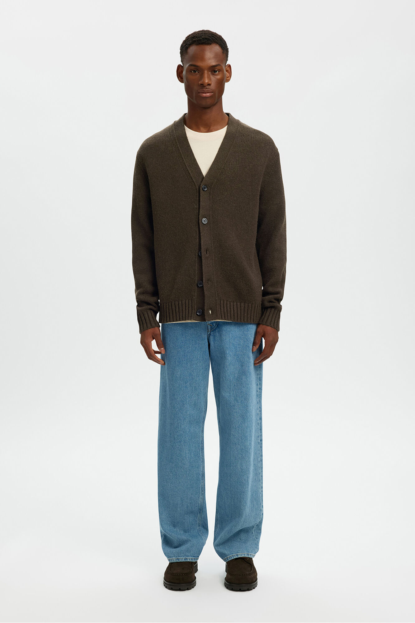 Selected Casaco de malha de l&atilde; com gola em V