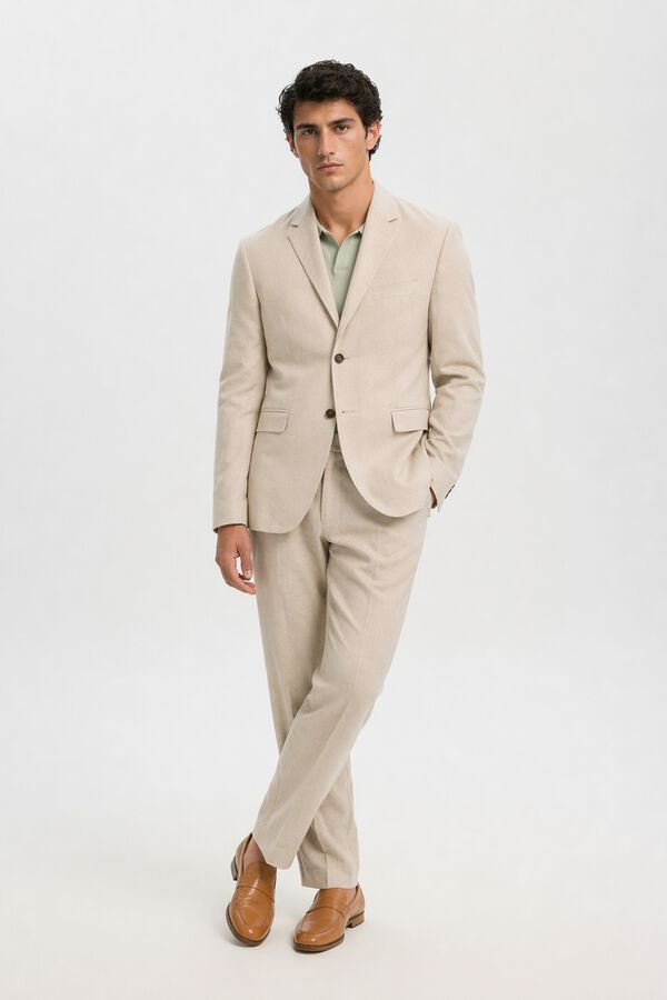 Selected Linen jacket with flap Beige