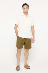 Cortefiel Men's plain colour shorts in a linen and cotton blend Kaki