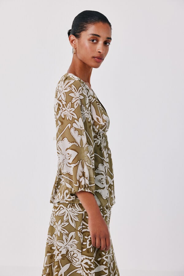 Cortefiel Blusa fluida estampada Estampado verde