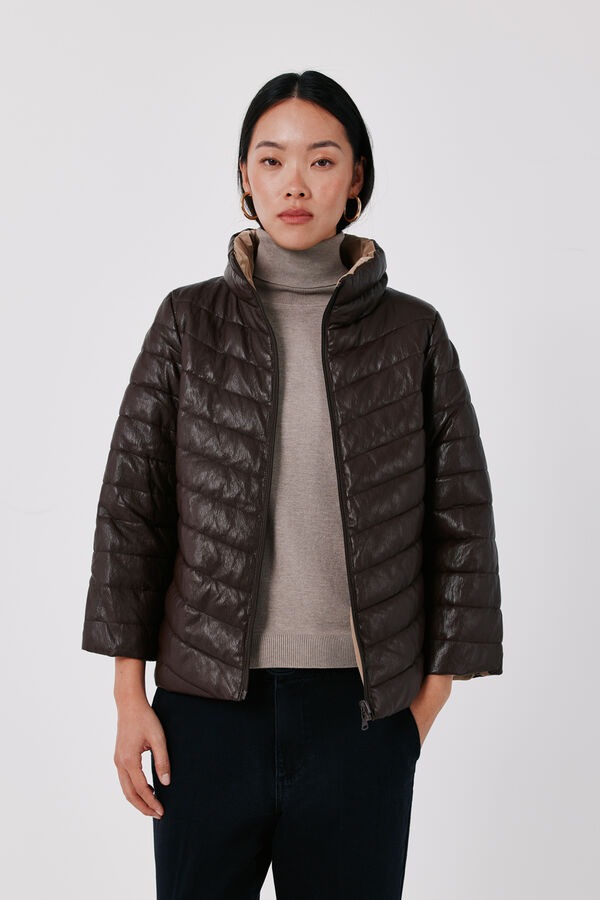 Cortefiel Faux leather puffer coat Dark brown