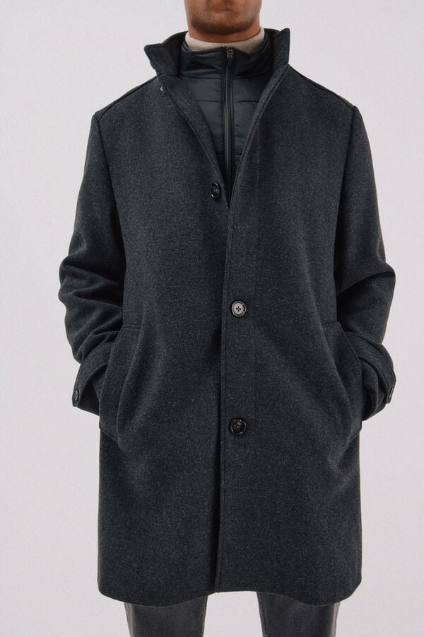 Cortefiel Coat with structured stand-up collar Dark grey