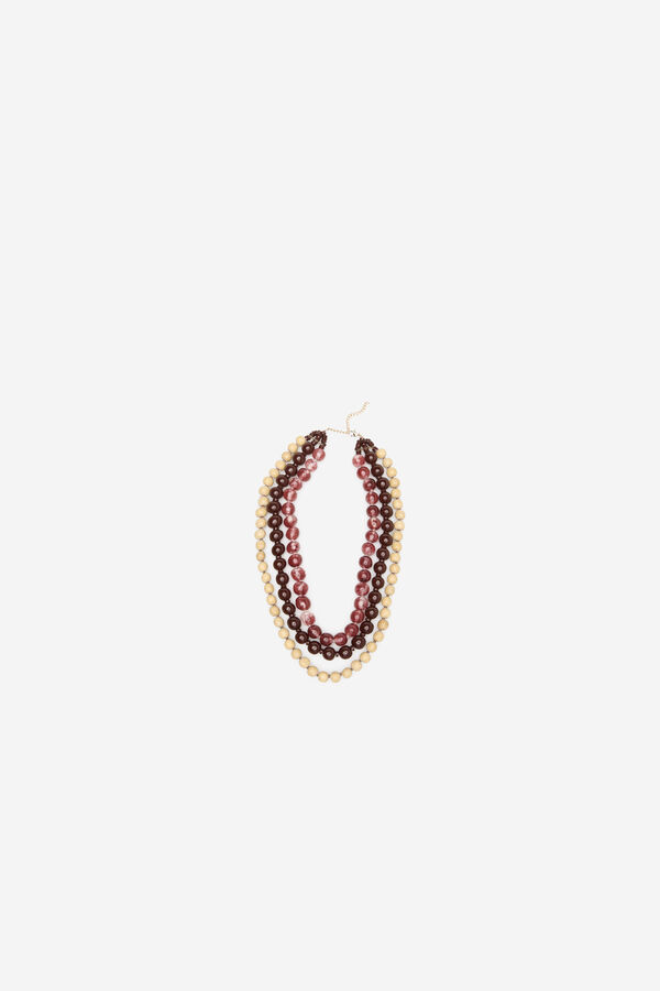 Cortefiel Triple beaded necklace Maroon