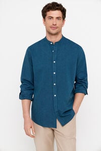 Cortefiel Linen cotton mandarin collar shirt Blue