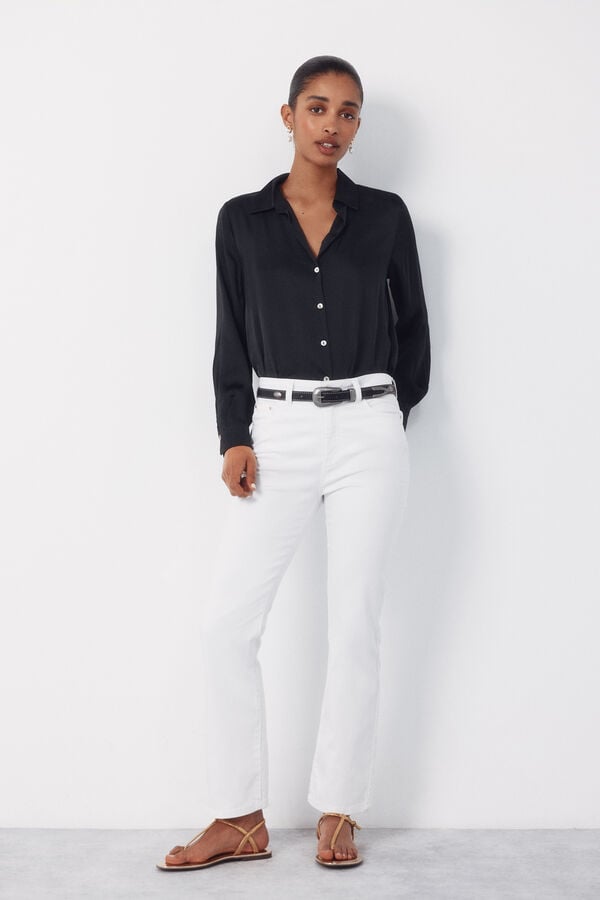 Cortefiel Satin-finish shirt Black