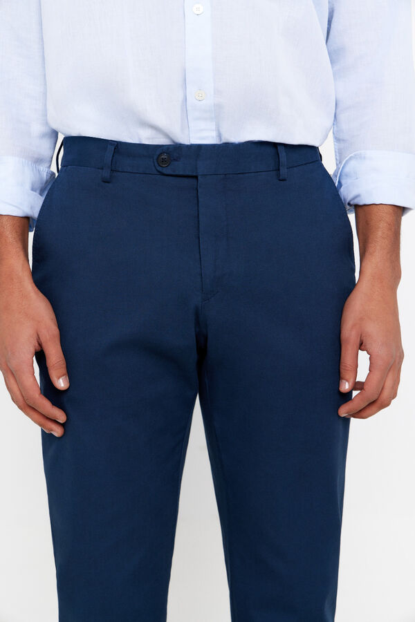 Cortefiel Cotton/linen slim fit trousers Navy