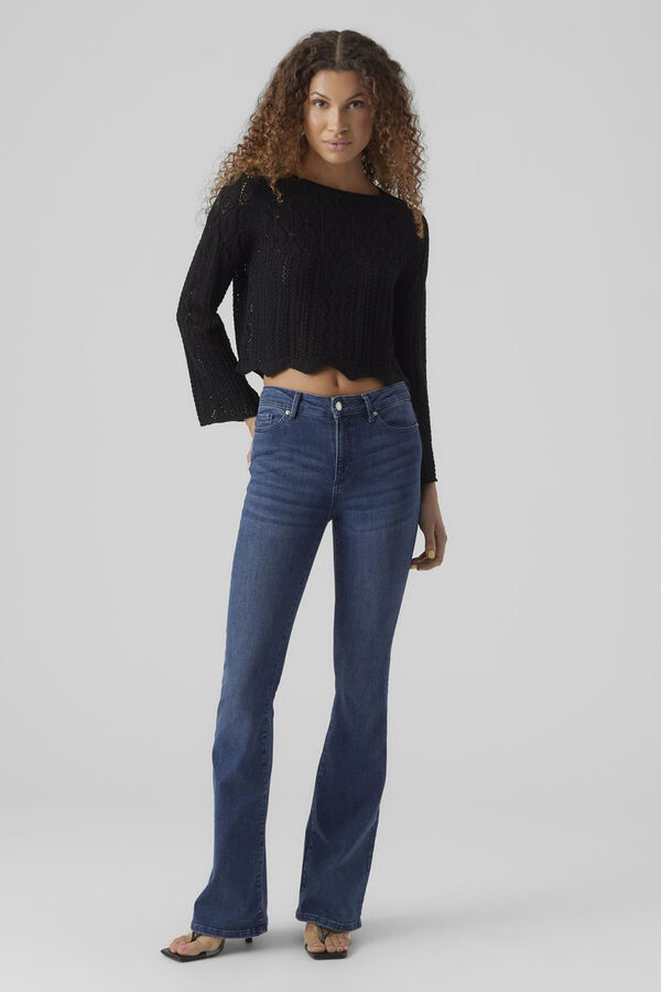 Vero Moda Camiseta feminina de manga comprida de malha Preto