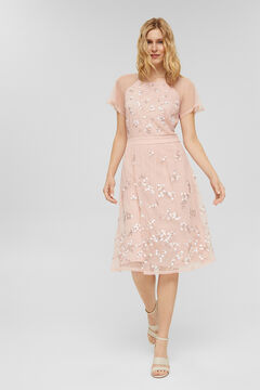 Cortefiel Floral tulle midi dress Pink