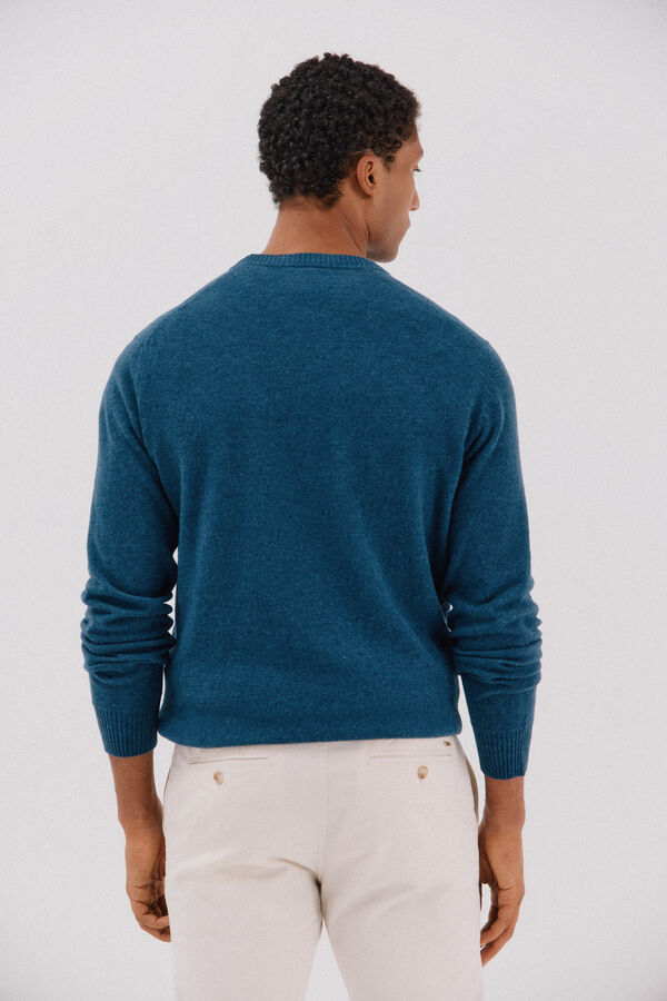 Cortefiel Lambswool jumper with round neck Blue